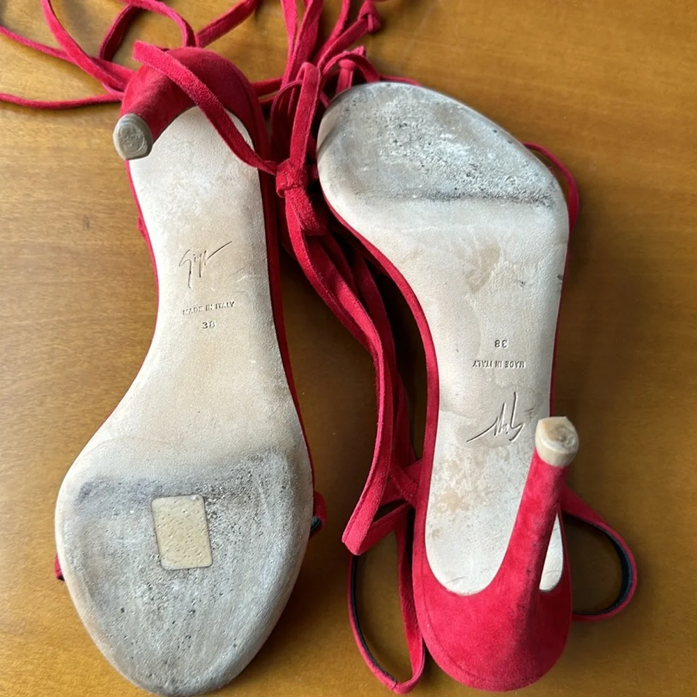 Giuseppe Zanotti Red Luxurious Suede sandals with Swarovsky jewelry accents - Picture 5 of 6